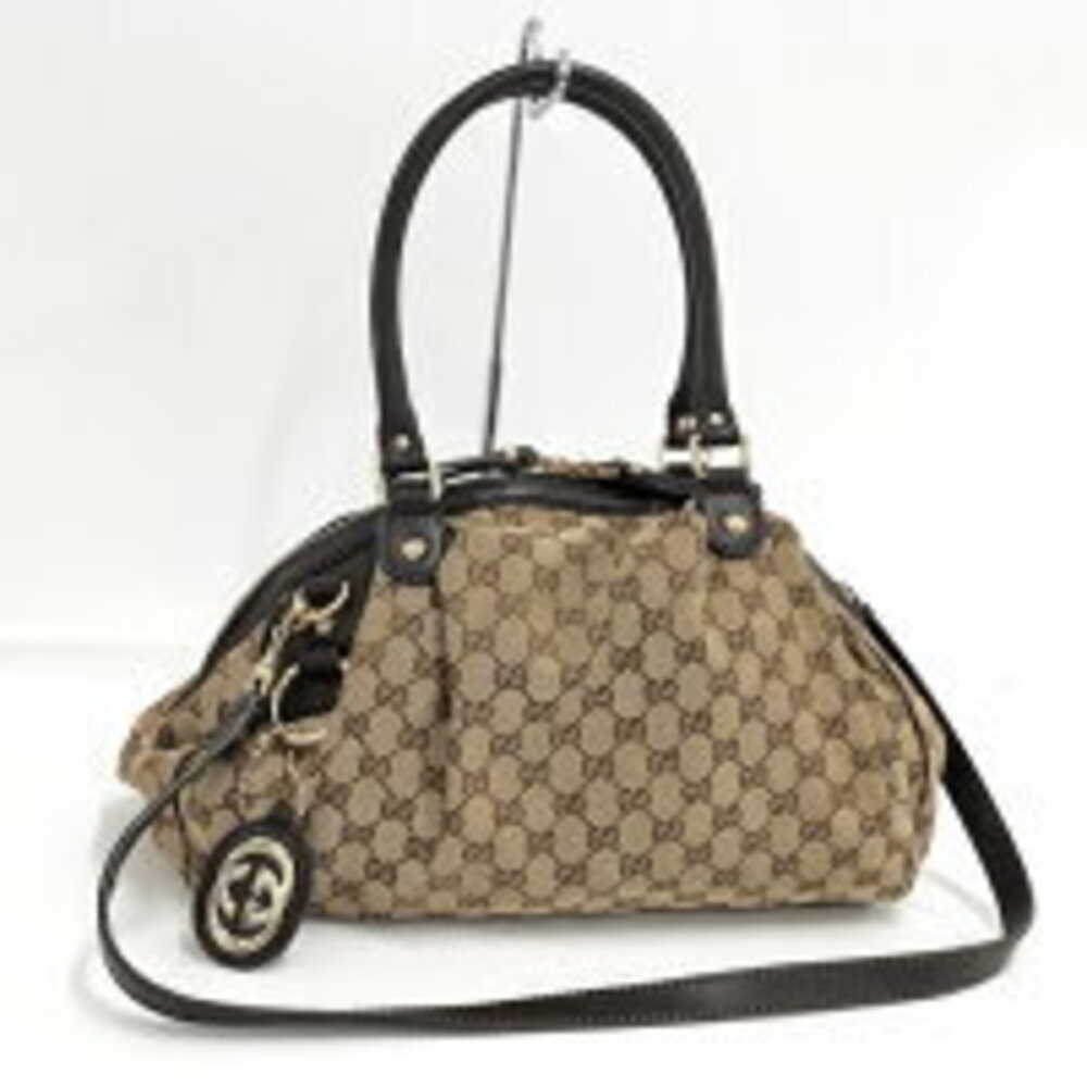 GUCCI Shoulder Bag Sukey Diamante GG Canvas Beige Brown